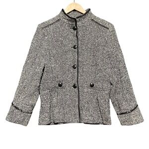 Vintage Jonathan Michael Short Tweed Blazer Faux Leather Trim Women's M Black‎
